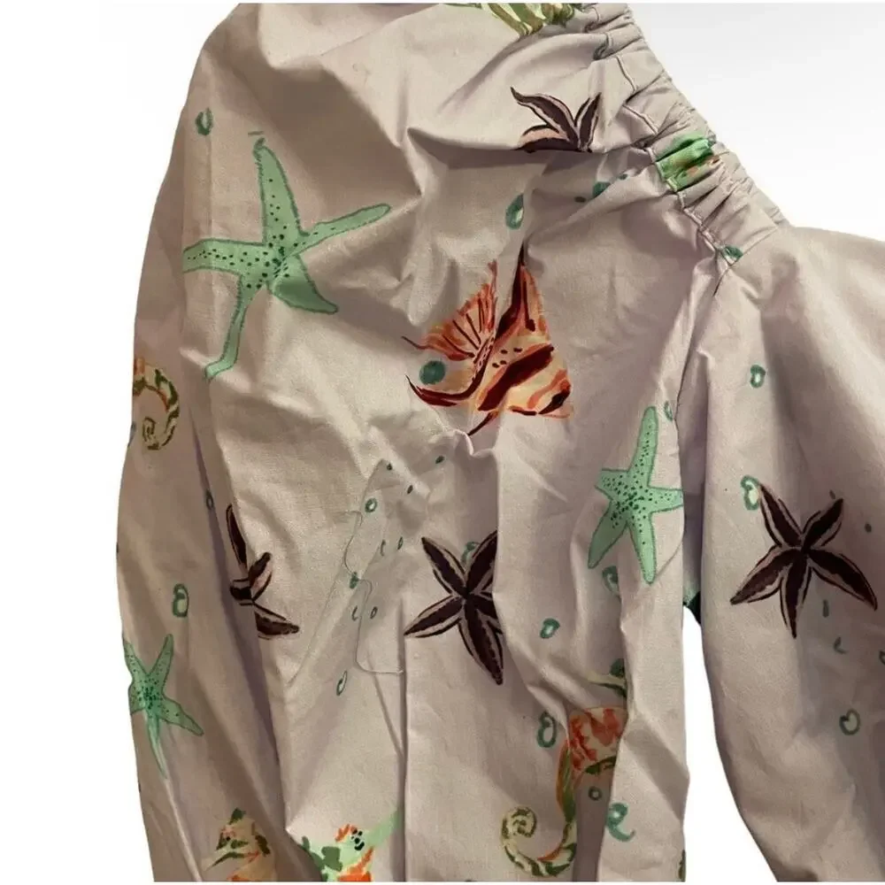 Hill House Home Isabella Sea Creatures Puff Sleeve Crop Top NWT Medium